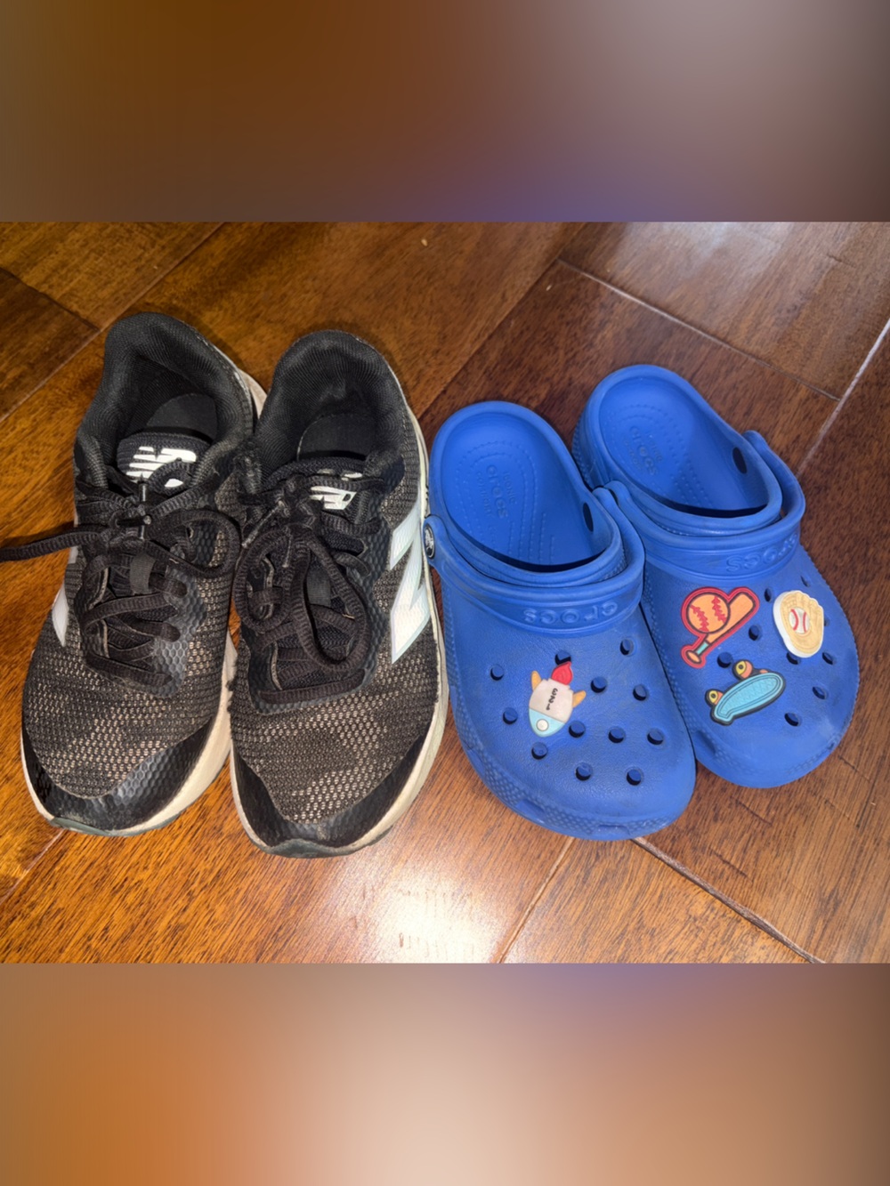 New Balance Turf 13.5 and Blue Crocs 12